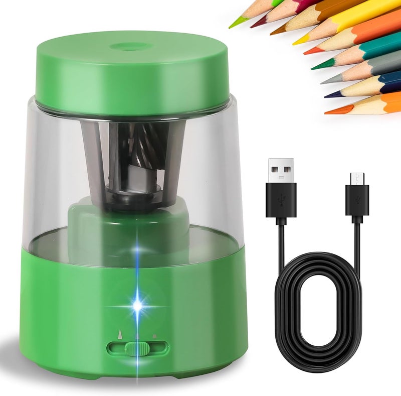 Zmol Electric Rechargeable Pencil Sharpener, Automatic Pencil Sharpeners Kids, Battery Pencil Sharpeners for Colored Pencils, Auto Stop, Suitable for No.2(6-8mm), Classroom/Home Green - Image 1